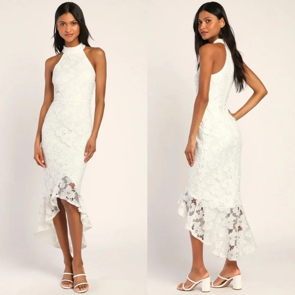 Lulus All the Charm White Lace Sleeveless High-Low Dress XL Wedding Party Prom